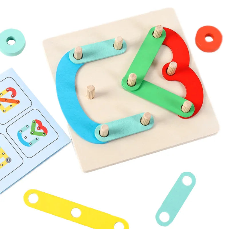 Fidtoy Wooden Bar Shaped Assembled Sleeve Column Puzzle Board for Kids | 26-Piece Alphabet Construction Blocks, Color Recognition, Shape Building, Fine Motor & Creative Stacking Toy Age 3+