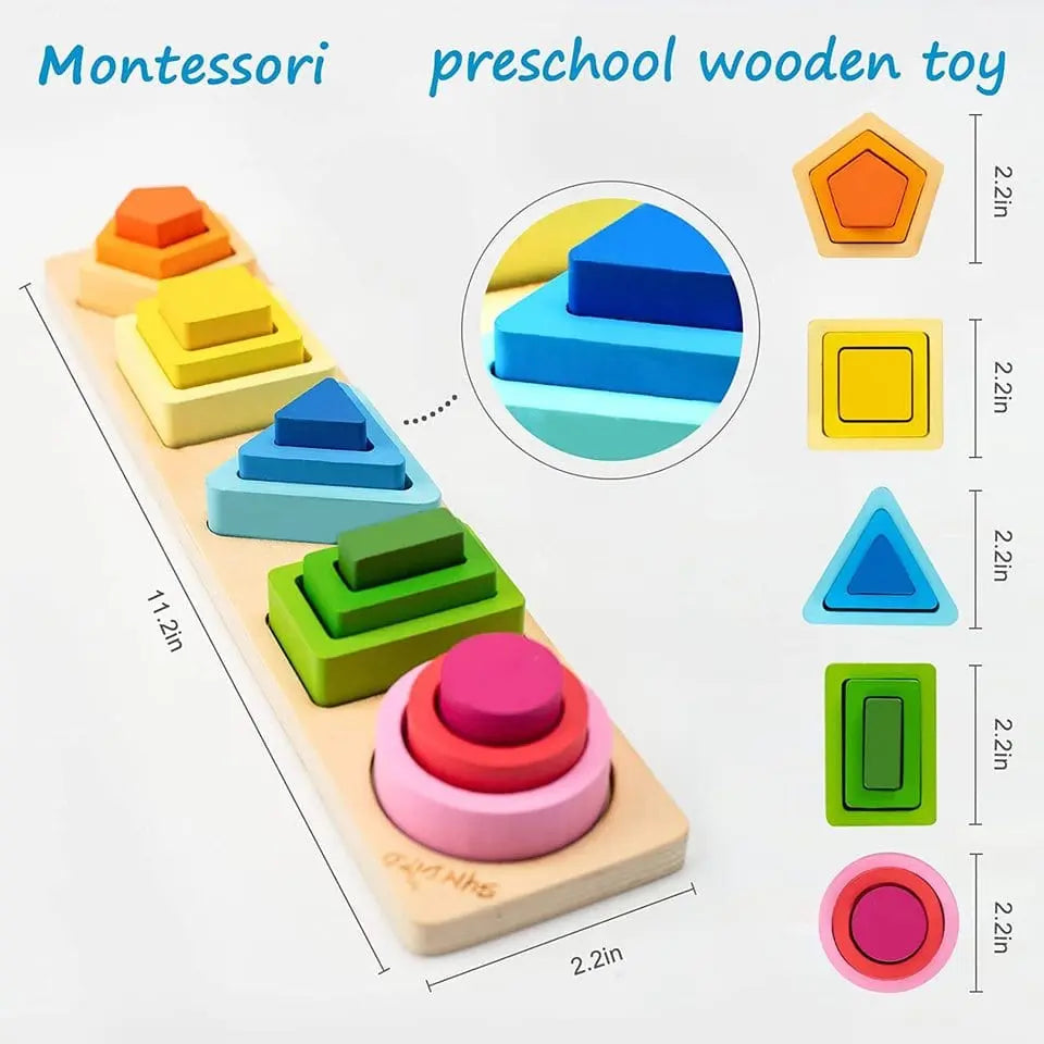 Fidtoy Wooden Shapes Sorting Game Montessori Shape Sorter Toy for Toddlers