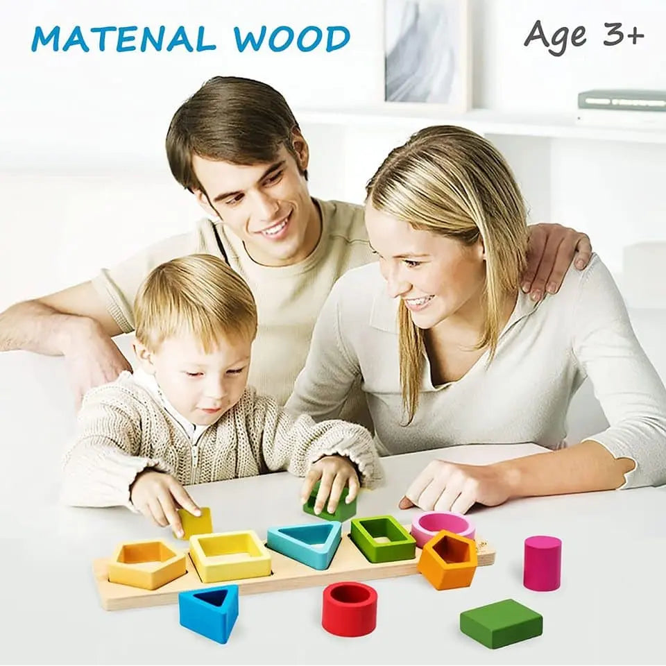 Fidtoy Wooden Shapes Sorting Game Montessori Shape Sorter Toy for Toddlers