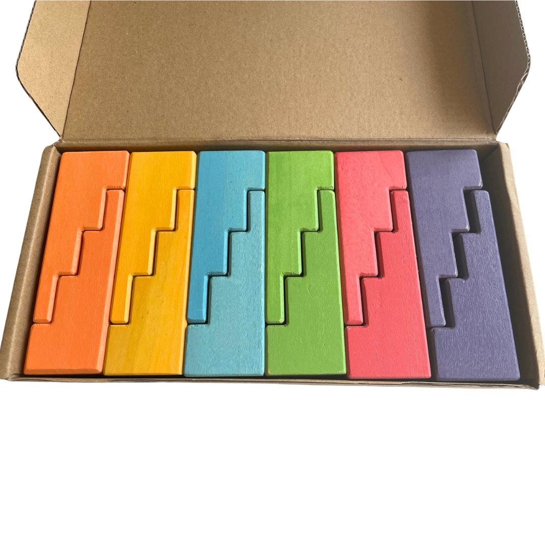 Stepped Roofs Rainbow ZigZag Stairs Building Blocks with Tray