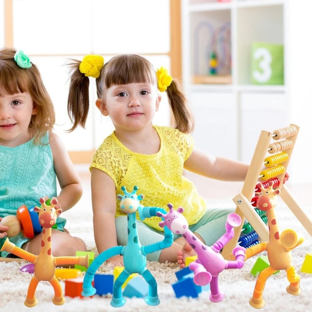 Fidtoy Girafe télescopique à ventouse, jouet sensoriel pour tout-petits, tube extensible, jouet anti-stress