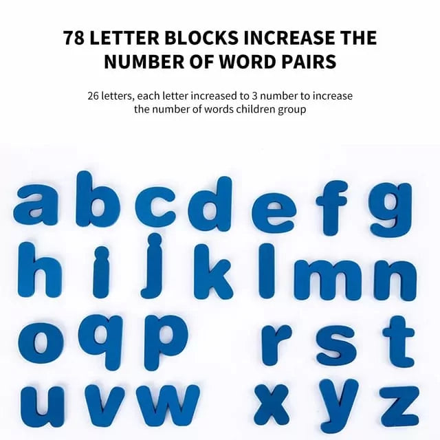 Fidtoy Zebra Jeu d'orthographe en bois pour la construction du vocabulaire, jouet d'association de mots pour la maternelle avec 78 blocs de lettres, 50 cartes et un support de cartes en bois, à partir de 3 ans