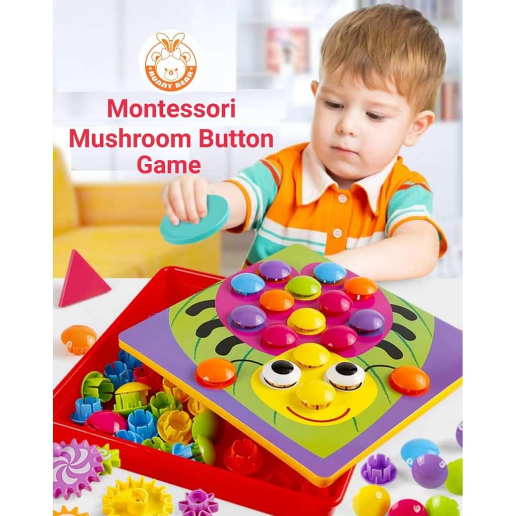 Fidtoy Jeu de Mosaïque en Boutons pour Enfants, Jeu d'Association de 45 Boutons avec 12 Cartes Illustrées, Jouet d'Apprentissage Moteur Fin et d'Association de Couleurs pour Enfants de 3 Ans et Plus