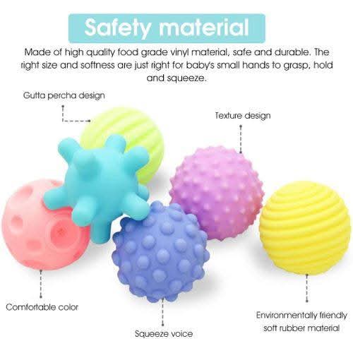 Fidtoy Sensory Soft Balls – 6 Piece Squeeze Bath Toy Set for Babies