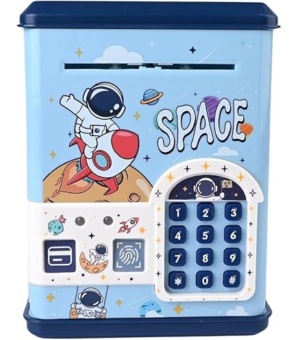 Fidtoy Electronic Piggy Bank with Keypad for Kids Age 3+, Plastic Password Money Safe Toy with Bank Card Access, Handle, Coin and Bill Savings Box