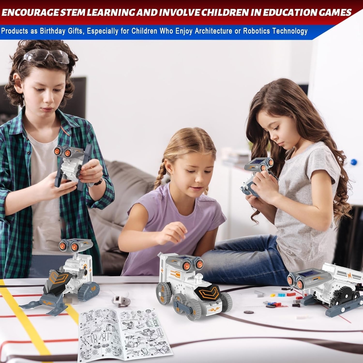 Fidtoy Solar Power Robotics Kit 14 Models in 1, 191-Piece Plastic STEM Robot Building Toy with Solar and AAA Battery Play, Engineering Learning Kit for Kids