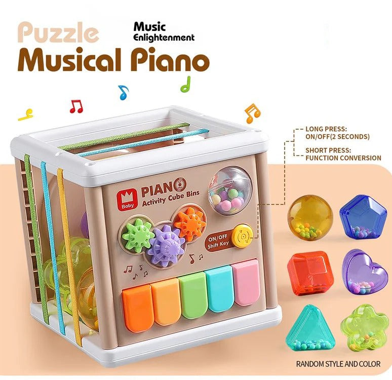 Fidtoy Cube piano d'apprentissage 5-en-1 pour bébés, cube d'activités musicales interactif avec touches de piano, lumières, effets sonores et jeux d'apprentissage précoce pour les 2-6 ans