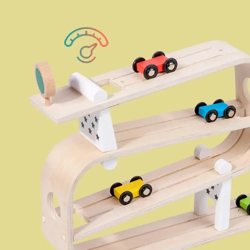 Fidtoy Wooden Car Ramp for Toddlers – Montessori Indoor Racing Toy for Creative Play