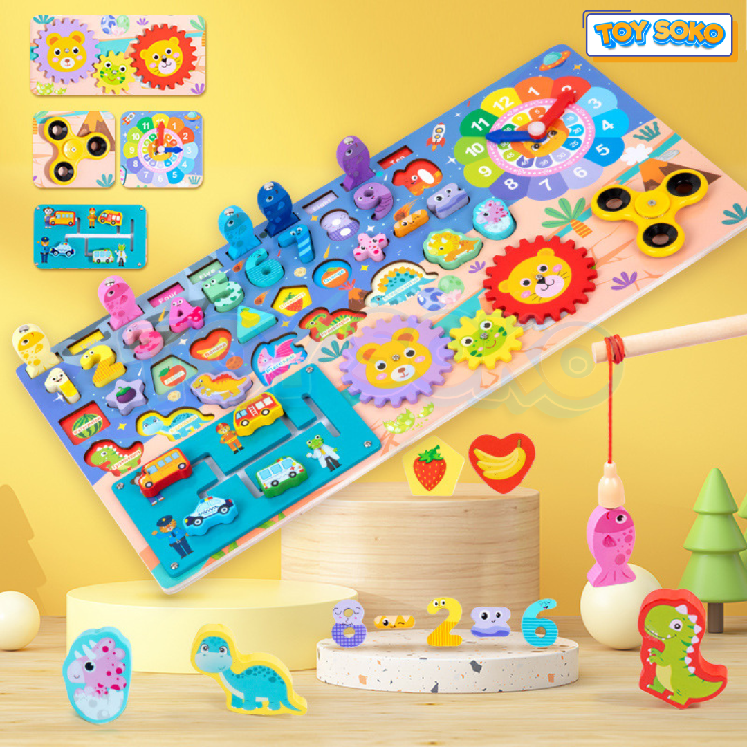 Fidtoy Planche de Puzzle en Bois 8 en 1 pour Enfants