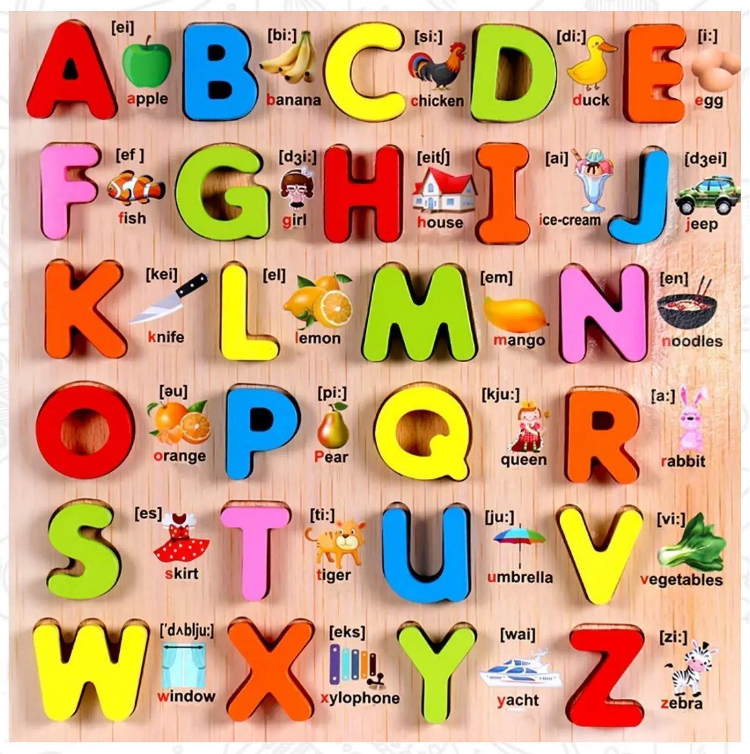Capital ABCD 3D Wooden Alphabet Board with Illustrated Prints
