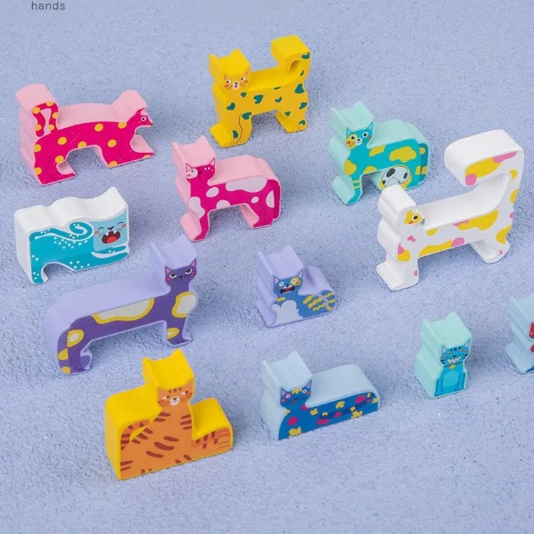 Fidtoy Cat Shape Creative Mind Pattern Puzzle for Kids | 12-Piece Logic Matching Game, 34 Pattern Cards, Visual Thinking, Short-Term Memory & Family Brain Game Age 6+