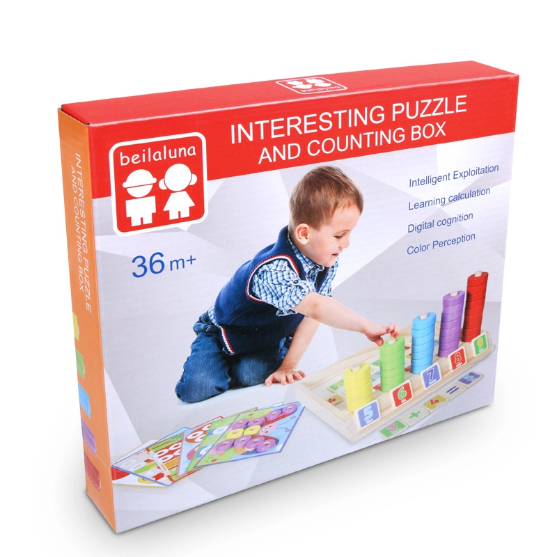 Fidtoy Wooden Number Counting Ring Board with Animal Puzzle Cards for Preschool Math Learning Toy