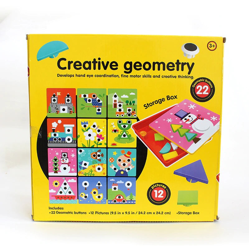 Fidtoy Jouet Bouton Géométrique avec 12 Cartes Illustrées