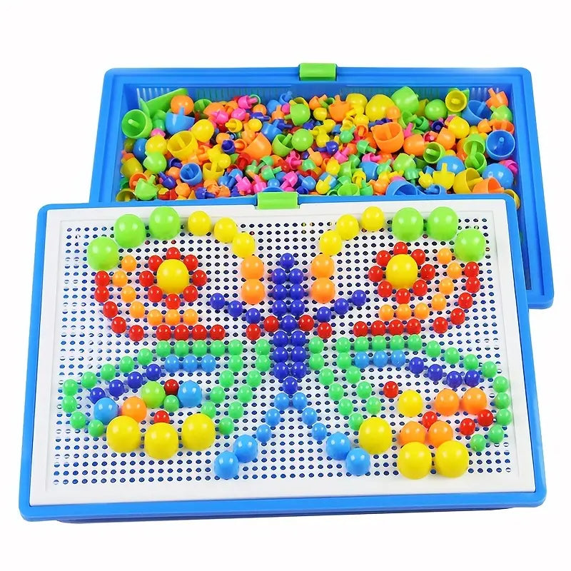 Fidtoy Montessori Mosaic Pegboard Puzzle 300 Piece Mushroom Peg Creative Learning Toy for Kids
