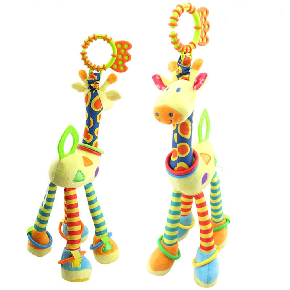 Fidtoy Giraffe Plush Rattle Teether Toy for Babies – Sensory Crinkle Baby Rattle with Teething Ring and Clip