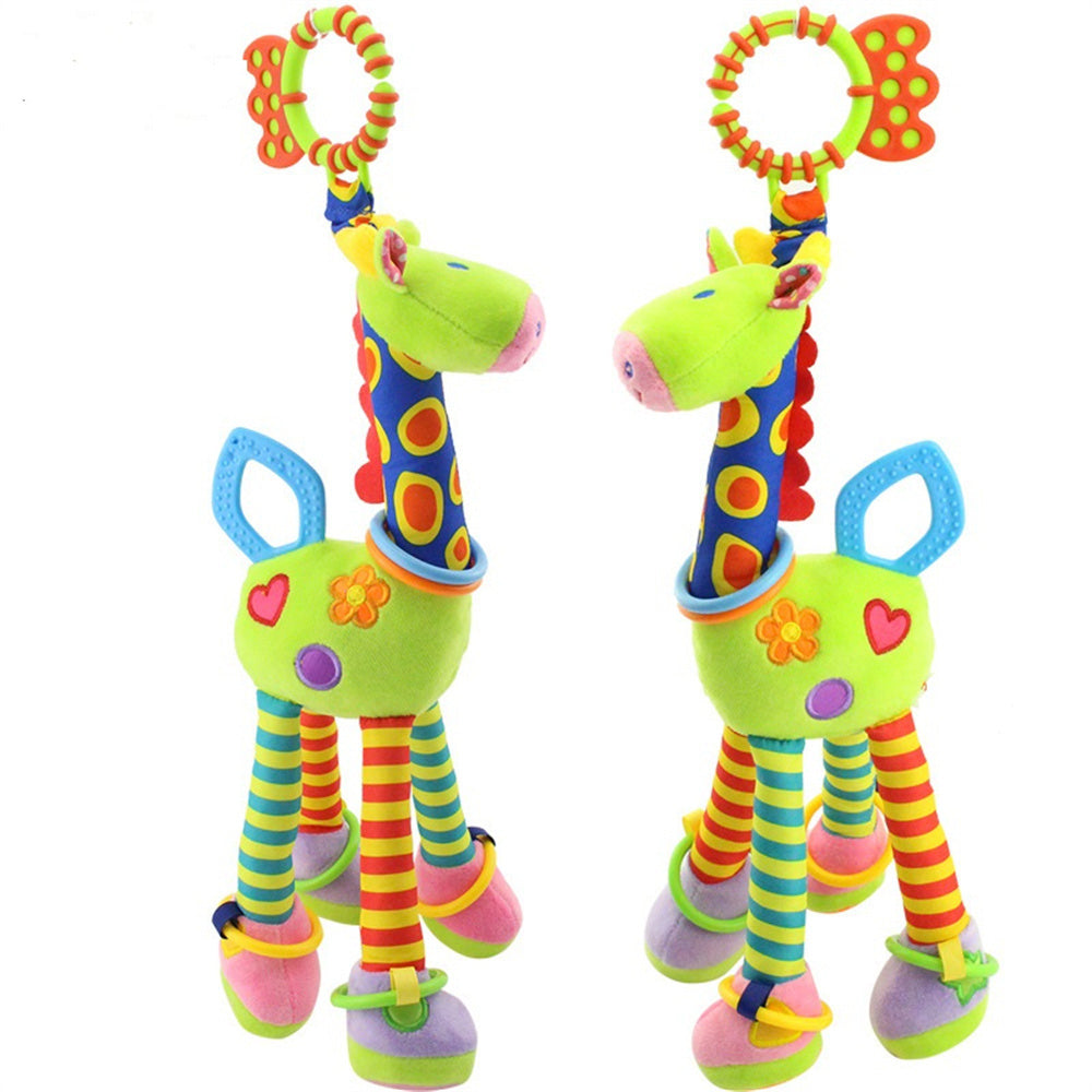 Fidtoy Giraffe Plush Rattle Teether Toy for Babies – Sensory Crinkle Baby Rattle with Teething Ring and Clip
