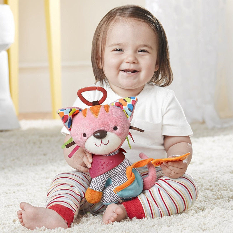 Jouet de dentition en peluche Fidtoy avec hochet – Jouet d'activité sensorielle doux pour la dentition des bébés, le jeu en poussette et les voyages