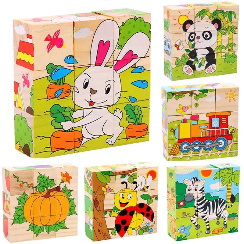 Fidtoy Puzzle en bois 3D pour tout-petits – Jouet éducatif cube animaux 6-en-1