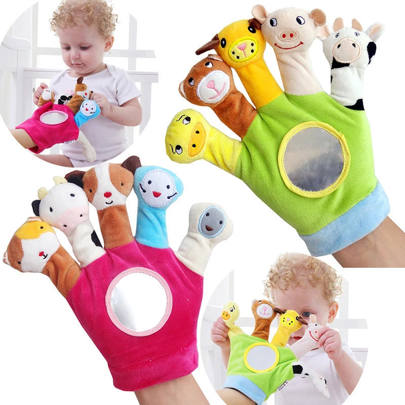 Fidtoy Gants marionnettes à doigts animaux pour enfants – Lot de 2 marionnettes à main en flanelle avec 10 animaux en peluche pour le conte, l'interaction parent-enfant et le jeu sensoriel