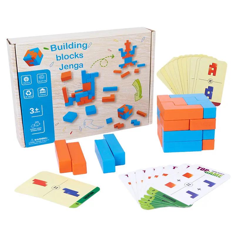 Fidtoy Shape Matching Cube Building Blocks for Kids Ages 3-8, Wooden Pattern Matching Puzzle Game with Orange and Blue Blocks, 54 Model Cards, Spatial Reasoning and Fine Motor Building Play