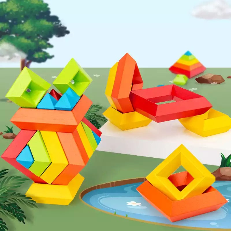 15 pcs Wooden Magic Cube Building Blocks - Open ended wooden toys