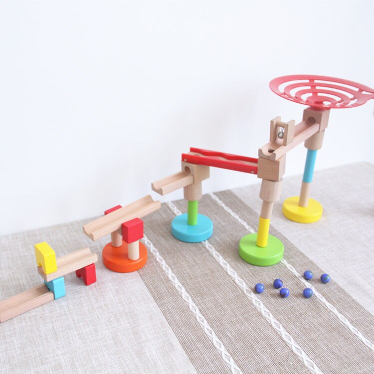 Fidtoy Wooden Marble Run STEM Building Toy for Kids 3+