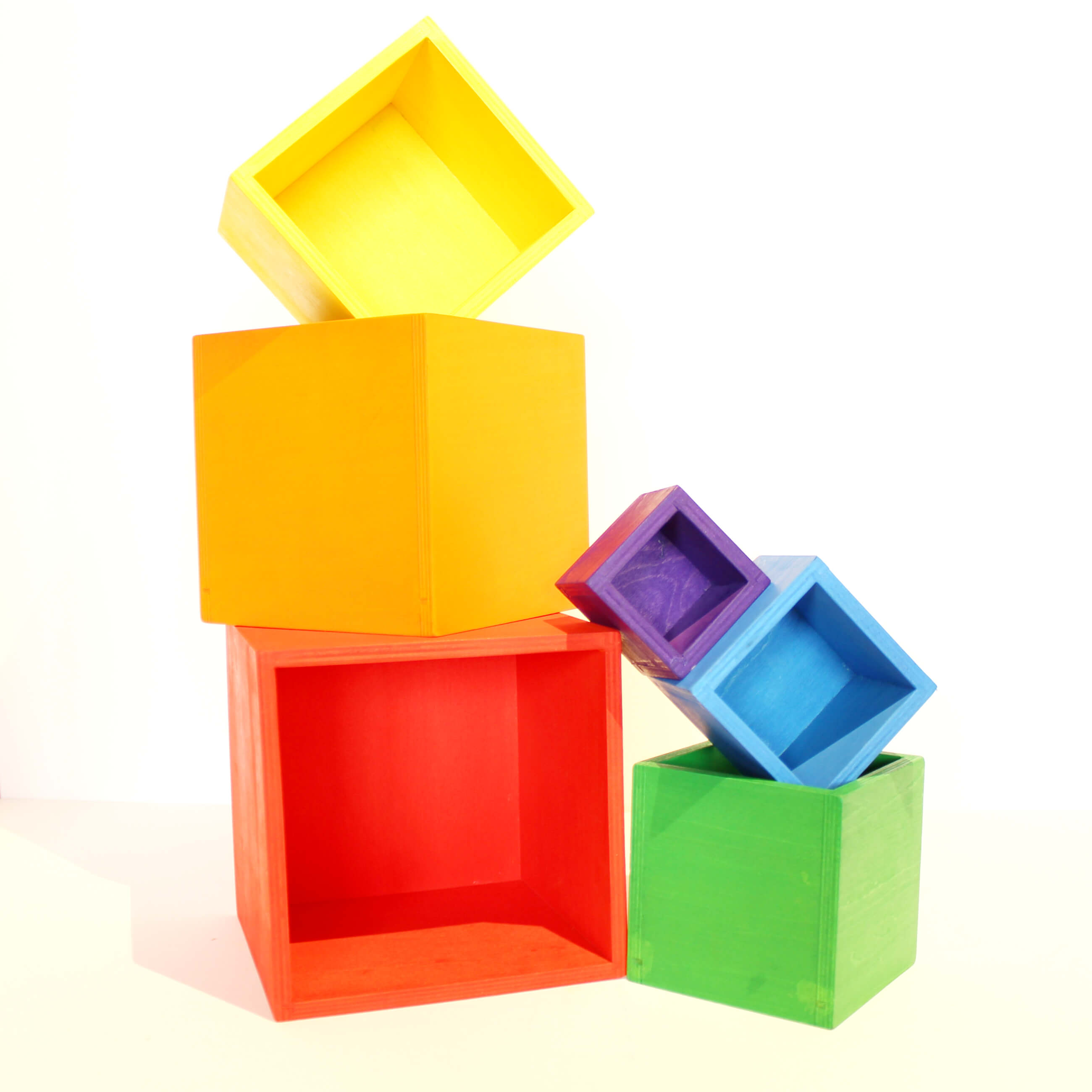 Fidtoy Rainbow Stacking Boxes Wooden Nesting Toy for Kids 3+