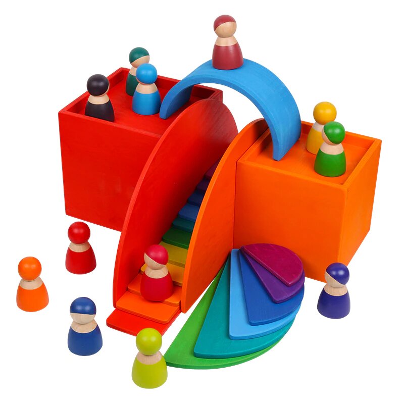 Fidtoy Wooden Friends Rainbow Wooden Doll Set for Kids 3+