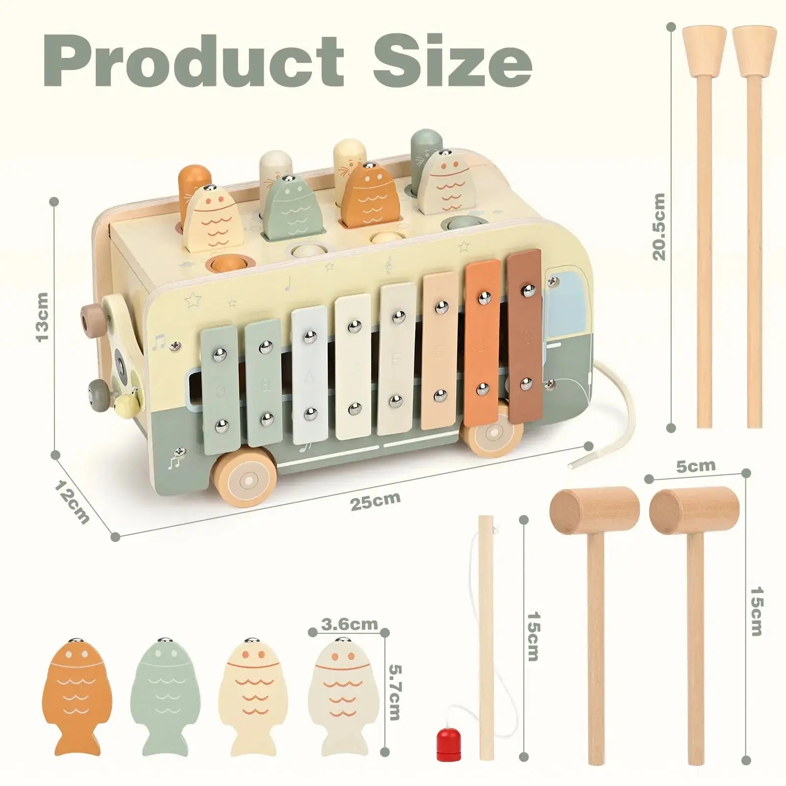 Fidtoy Montessori Hammering Toy 7-in-1 Wooden Activity Cube for Toddlers Musical Learning Toy