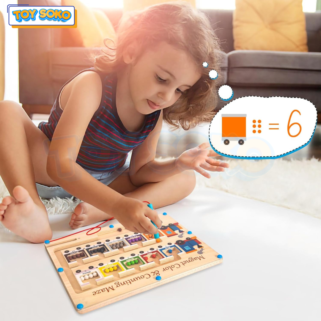 Fidtoy Coffret de train en bois Montessori, jeu de labyrinthe magnétique pour tout-petits