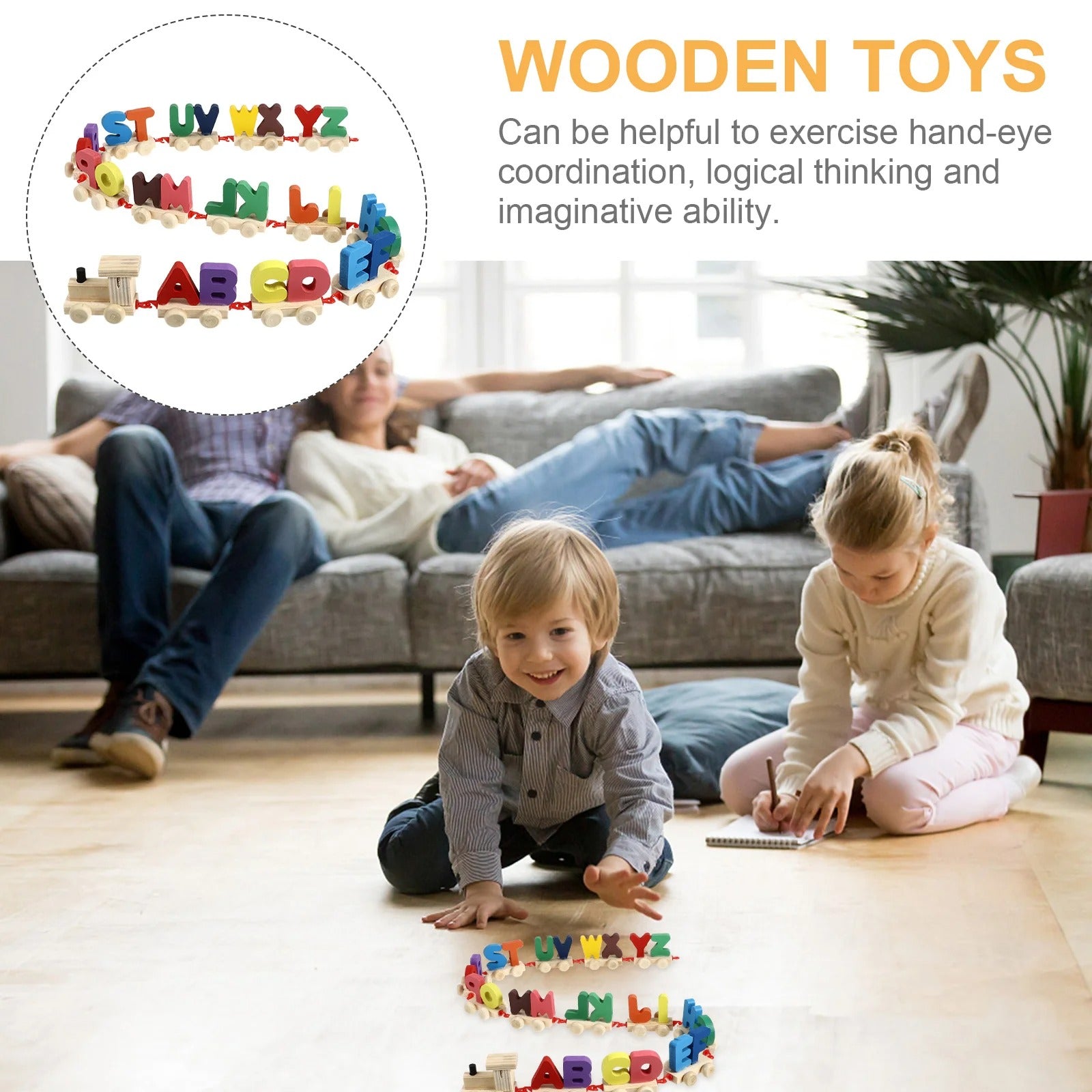 Wooden ABC Train Building Train Set Early Educational Toys Kids 2+ Years for Boys & Girls (Toy Train Alphabets)