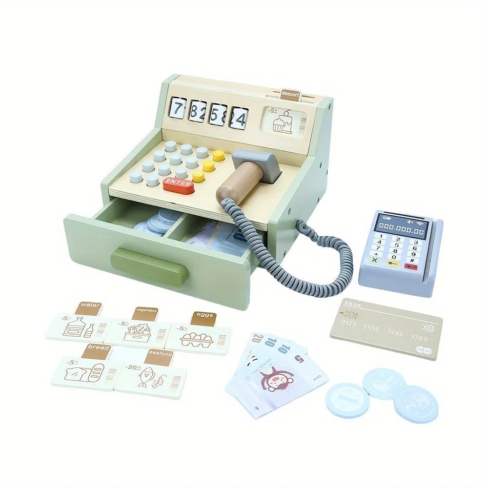 Caisse enregistreuse en bois - Jouet de jeu de rôle pour enfants