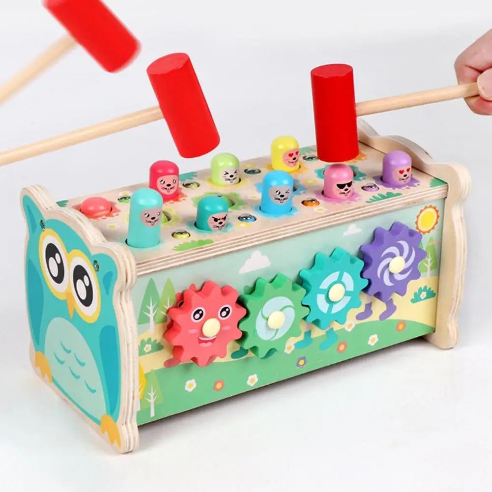 Jouet d'activités 7-en-1 en bois – Tape-taupe, xylophone et plus
