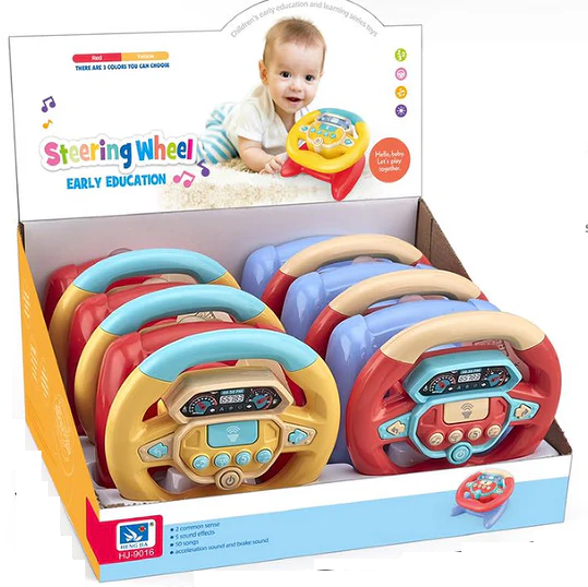 Fidtoy Interactive Steering Wheel Toy for Toddlers Ages 1-5, Yellow Musical Driving Toy with Lights, Sounds, Buttons and Pretend Play Learning, 1 Piece