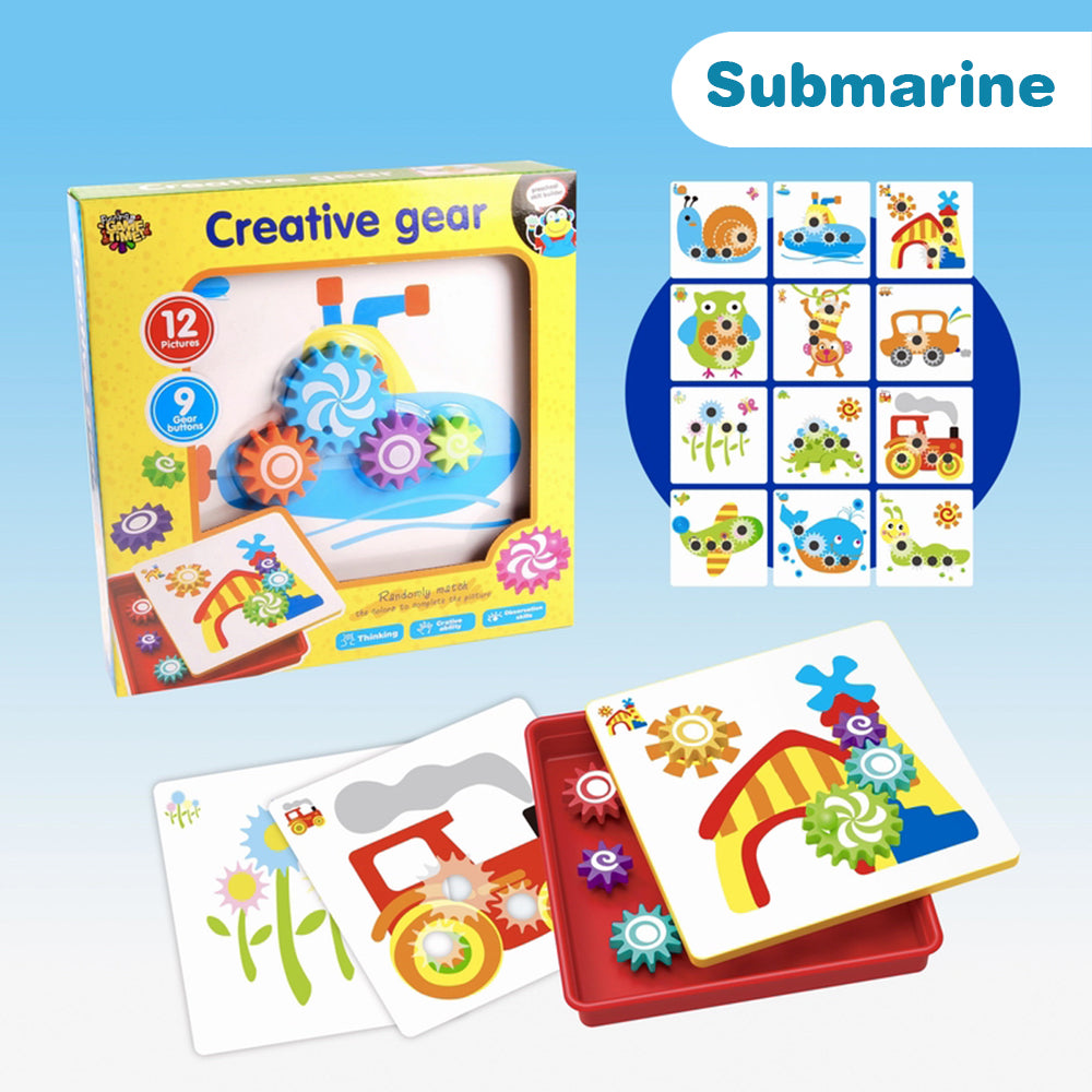 Fidtoy 2 in 1 Creative Gear Art, Plastic Gear Art Drawing Set with 9 Gear Buttons, 12 Pictures and Storage Box, Fine Motor Creative Pattern Toy Ages 3+