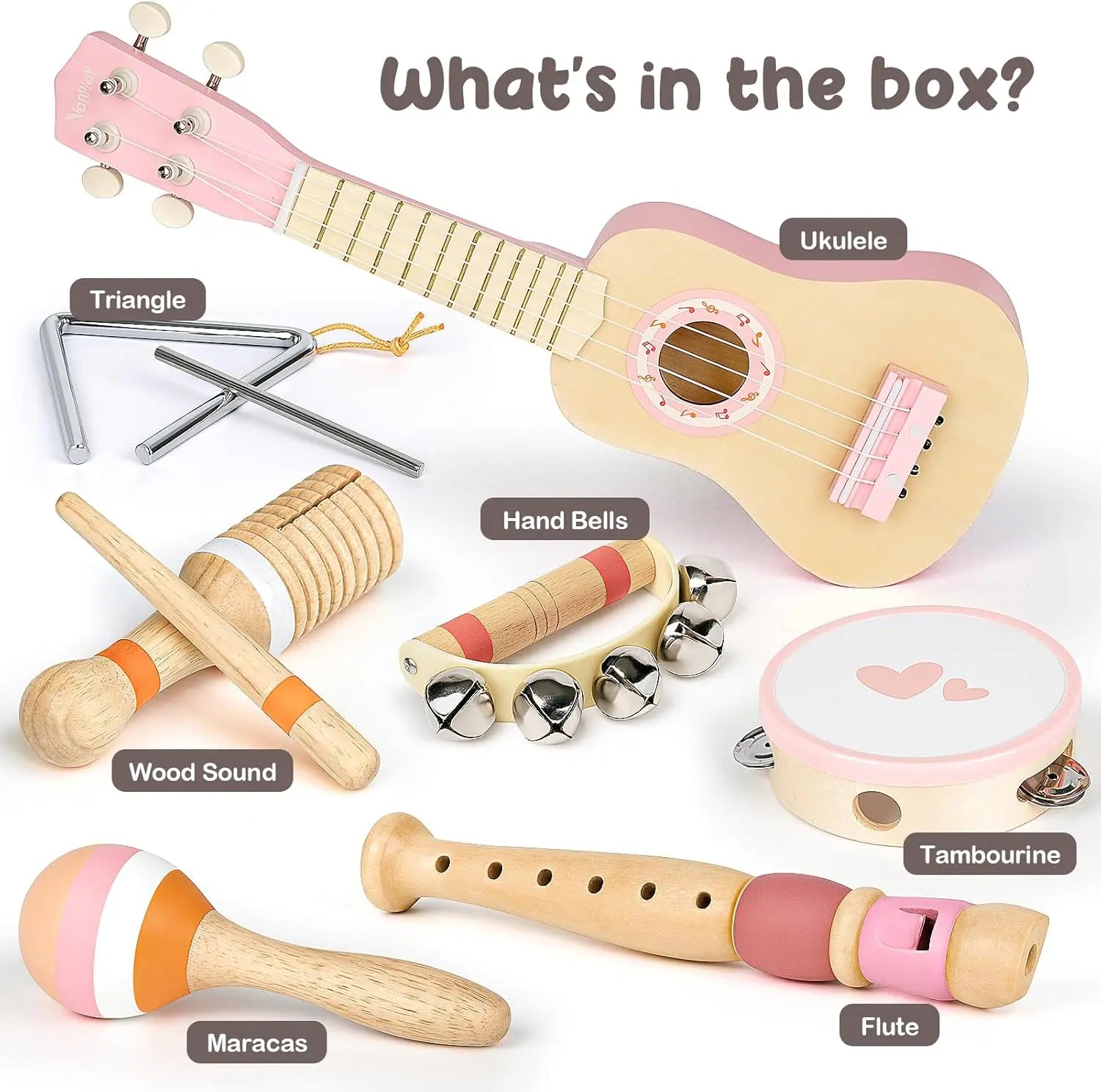 Fidtoy Wooden Music Toy Set for Toddlers Ukulele Instrument Set Musical Learning Toys