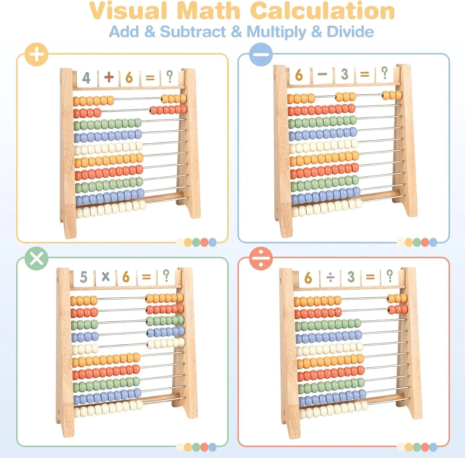 Fidtoy Wooden Math Toy Set for Kids Counting Addition Multiplication Learning Kit