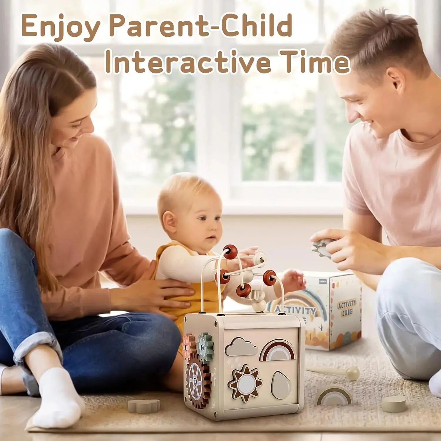 Fidtoy Wooden Activity Cube for Toddlers Musical Drum Set Toy Montessori Learning Cube 12 Months+