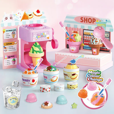 Coffret de Pâtisserie 2-en-1 Changeant de Couleur - Jouet Glace et Gâteau avec Changement de Couleur à l'Eau Glacée, Jouets de Cuisine pour Enfants, Cadeaux d'Anniversaire pour Filles et Garçons