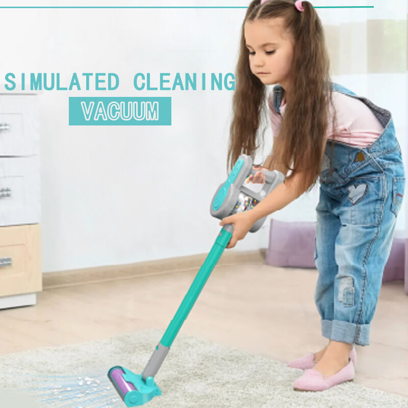 Fidtoy Aspirateur électronique 4-en-1 bleu pour enfants, jouet de rôle réaliste avec modes vertical et portable, 3 buses, jouet pour développer la motricité, à partir de 3 ans