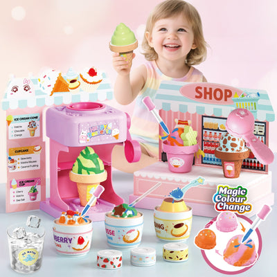 Coffret de Pâtisserie 2-en-1 Changeant de Couleur - Jouet Glace et Gâteau avec Changement de Couleur à l'Eau Glacée, Jouets de Cuisine pour Enfants, Cadeaux d'Anniversaire pour Filles et Garçons