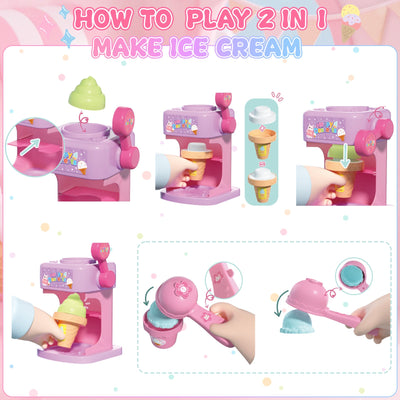 Coffret de Pâtisserie 2-en-1 Changeant de Couleur - Jouet Glace et Gâteau avec Changement de Couleur à l'Eau Glacée, Jouets de Cuisine pour Enfants, Cadeaux d'Anniversaire pour Filles et Garçons