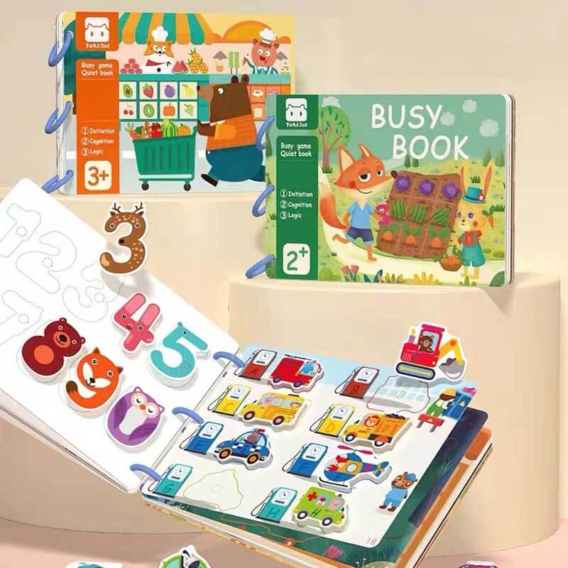Fidtoy Montessori Quiet Book for Toddlers | Interactive Educational Activity Book for Learning Numbers, Animals, Vegetables & Traffic