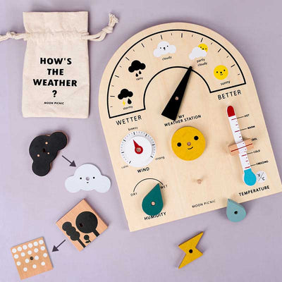 Fidtoy Station Météo en Bois pour Enfants – Apprentissage Climatique Montessori & Interaction Parent-Enfant