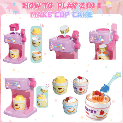 Coffret de Pâtisserie 2-en-1 Changeant de Couleur - Jouet Glace et Gâteau avec Changement de Couleur à l'Eau Glacée, Jouets de Cuisine pour Enfants, Cadeaux d'Anniversaire pour Filles et Garçons
