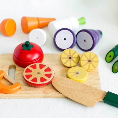 Fidtoy Juego de comida de juguete de madera para niños pequeños, juguetes de cocina, juguete de cortar frutas, juguete de aprendizaje Montessori para niños de 1, 2 y 3 años, juego en casa