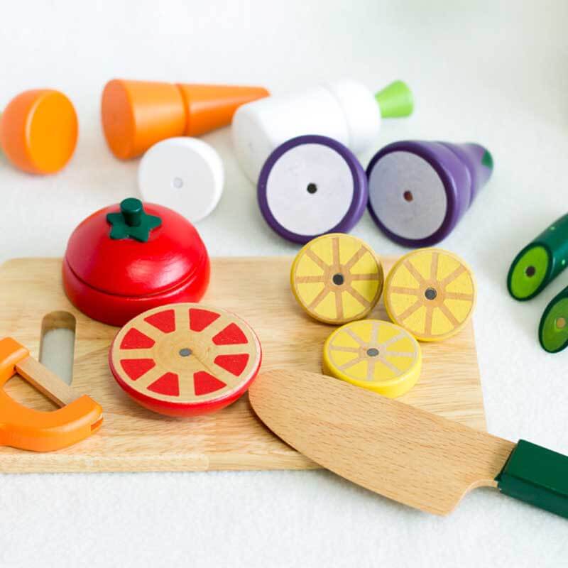 Fidtoy Juego de comida de juguete de madera para niños pequeños, juguetes de cocina, juguete de cortar frutas, juguete de aprendizaje Montessori para niños de 1, 2 y 3 años, juego en casa