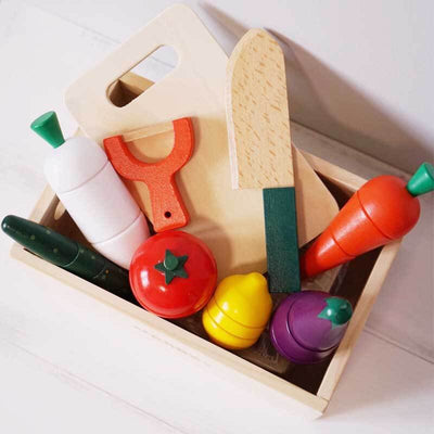 Fidtoy Juego de comida de juguete de madera para niños pequeños, juguetes de cocina, juguete de cortar frutas, juguete de aprendizaje Montessori para niños de 1, 2 y 3 años, juego en casa