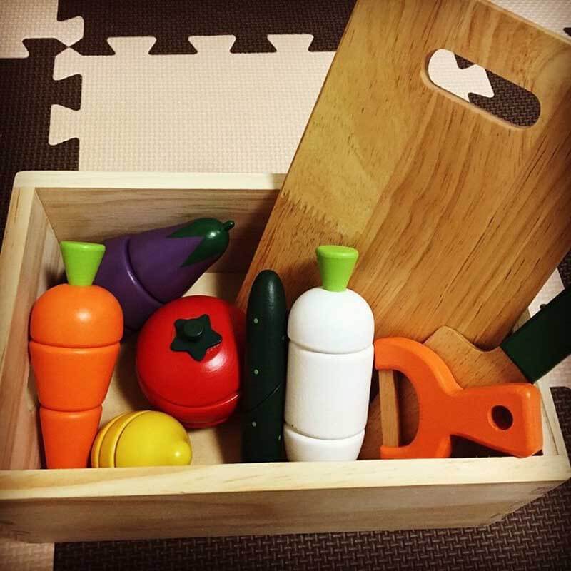 Fidtoy Juego de comida de juguete de madera para niños pequeños, juguetes de cocina, juguete de cortar frutas, juguete de aprendizaje Montessori para niños de 1, 2 y 3 años, juego en casa