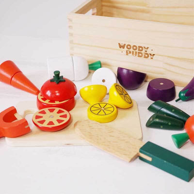 Fidtoy Juego de comida de juguete de madera para niños pequeños, juguetes de cocina, juguete de cortar frutas, juguete de aprendizaje Montessori para niños de 1, 2 y 3 años, juego en casa